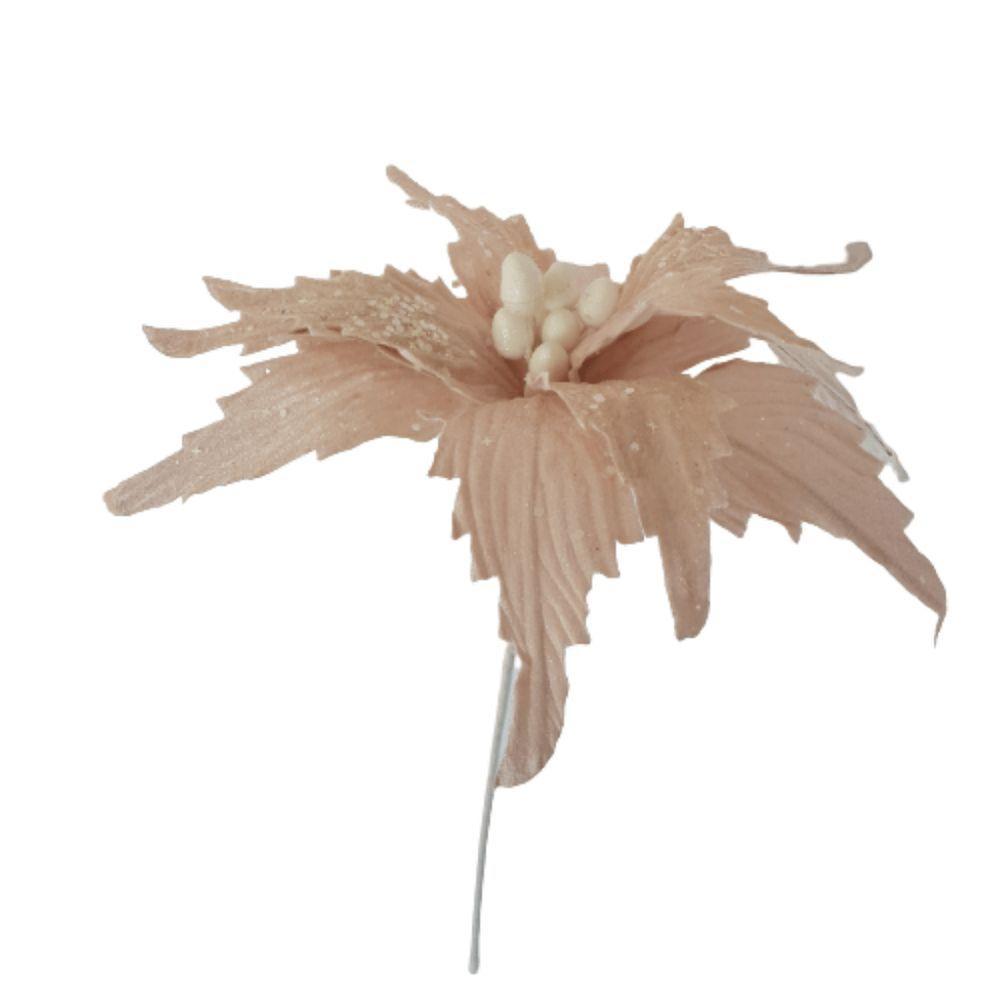 Flor Artificial Natalina Poinsétia Rose Tecido Com Haste 58cm - 4