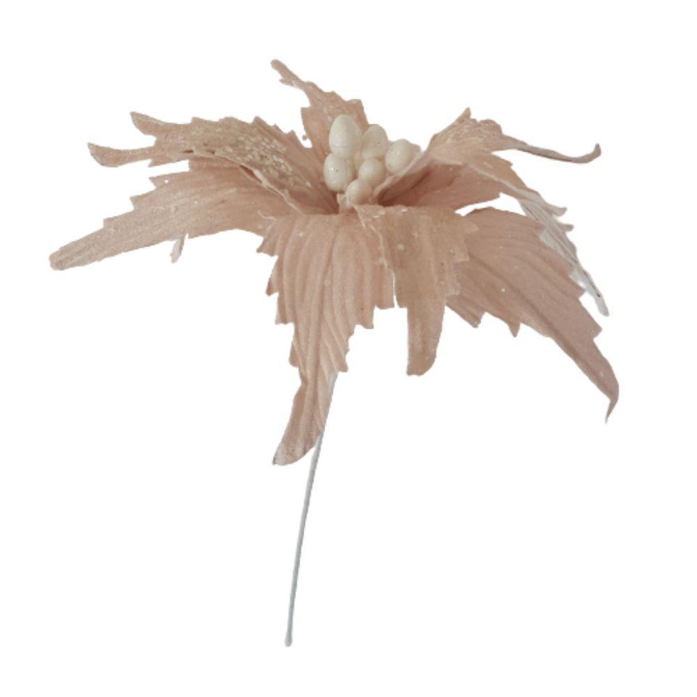 Flor Artificial Natalina Poinsétia Rose Tecido Com Haste 58cm - 5