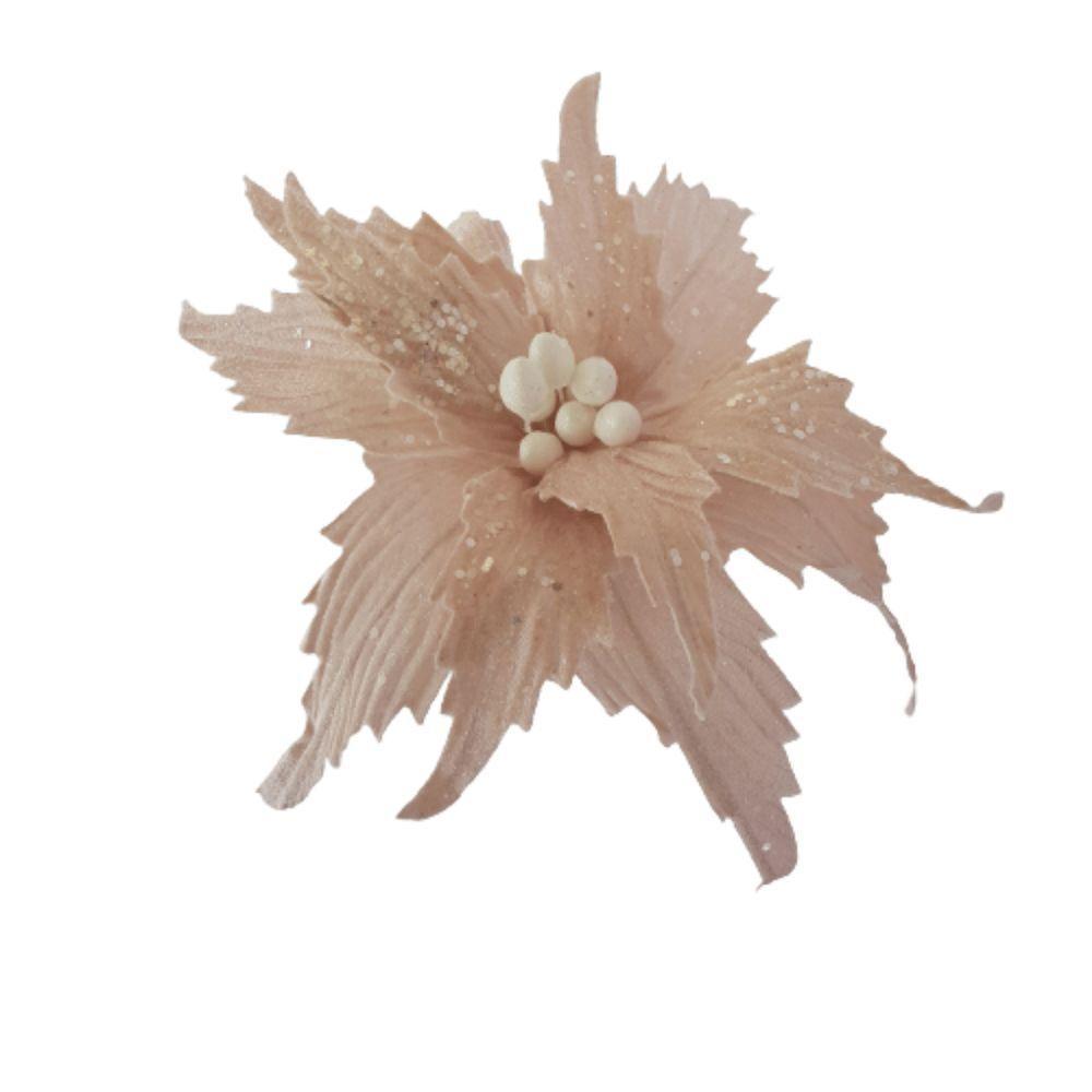 Flor Artificial Natalina Poinsétia Rose Tecido Com Haste 58cm - 6