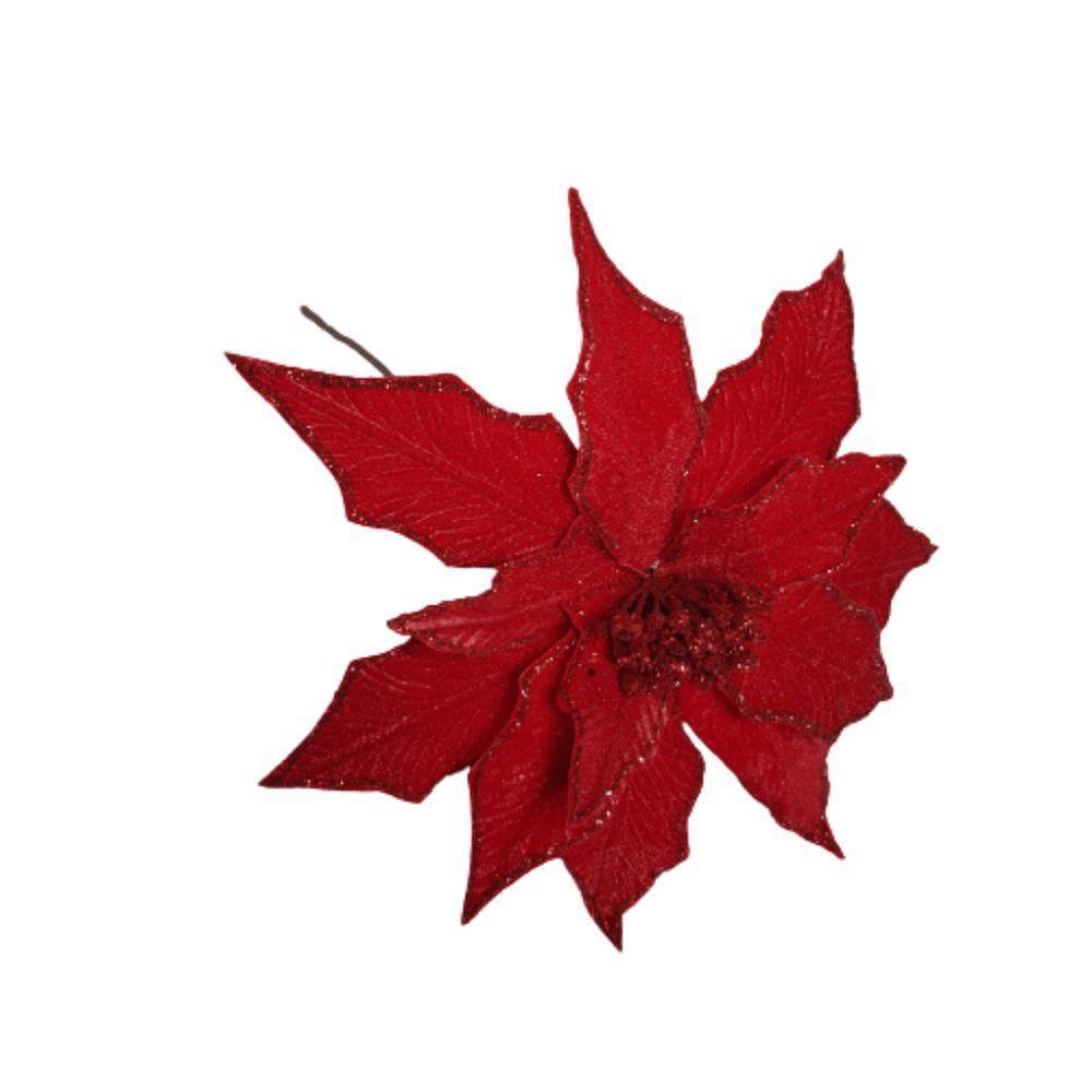 Flor Artificial Natal Poinsétia Veludo Vermelha 50cm - 1