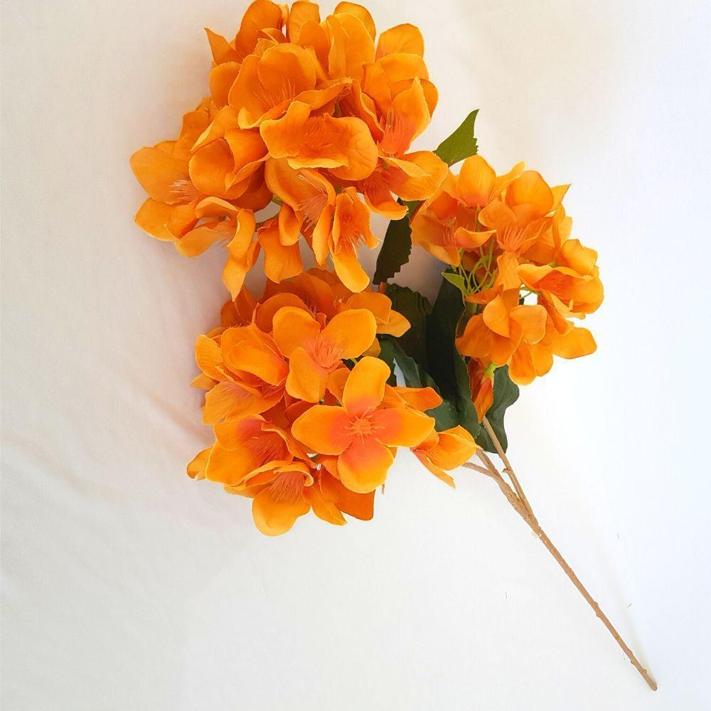 Flor Artificial Hortênsia Laranja Haste 60 Cm - 2