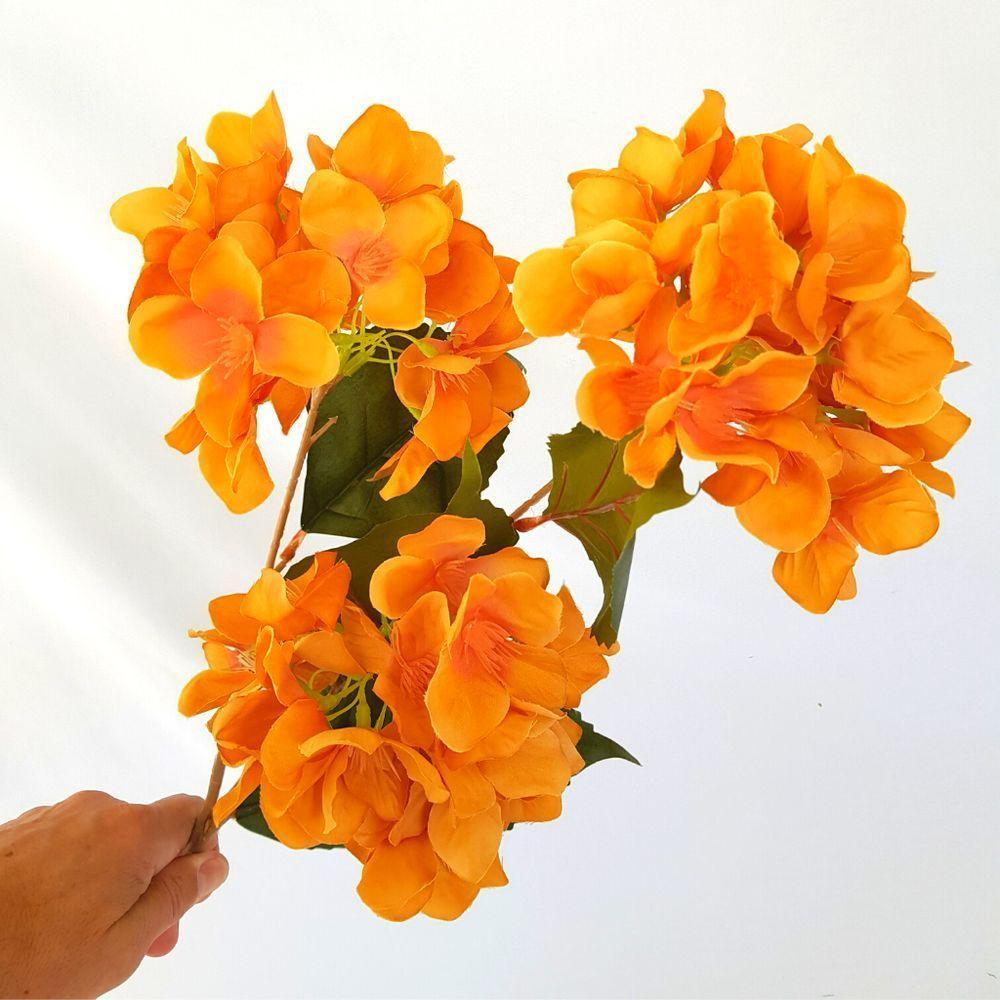 Flor Artificial Hortênsia Laranja Haste 60 Cm - 3