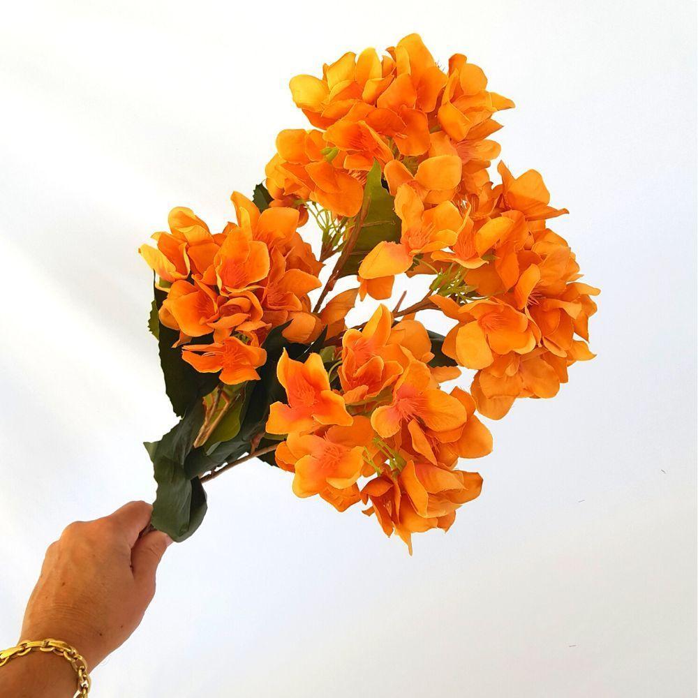 Flor Artificial Hortênsia Laranja Haste 60 Cm - 4