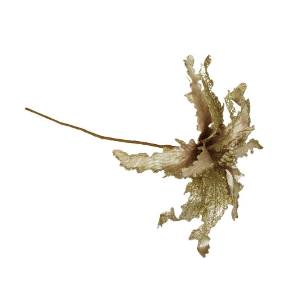 Flor Artificial Natalina Poinsétia Champanhe E Rose Haste 50cm - 2