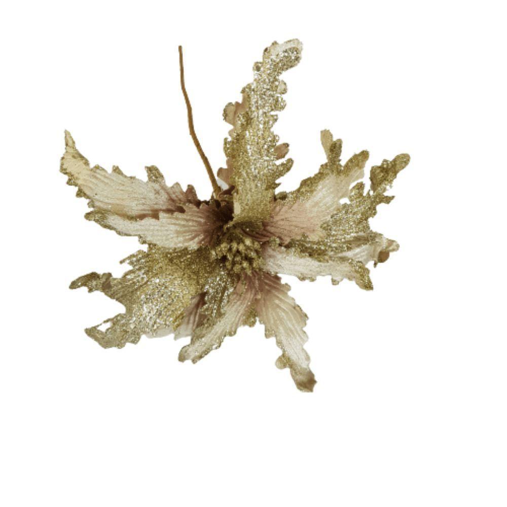 Flor Artificial Natalina Poinsétia Champanhe E Rose Haste 50cm - 4
