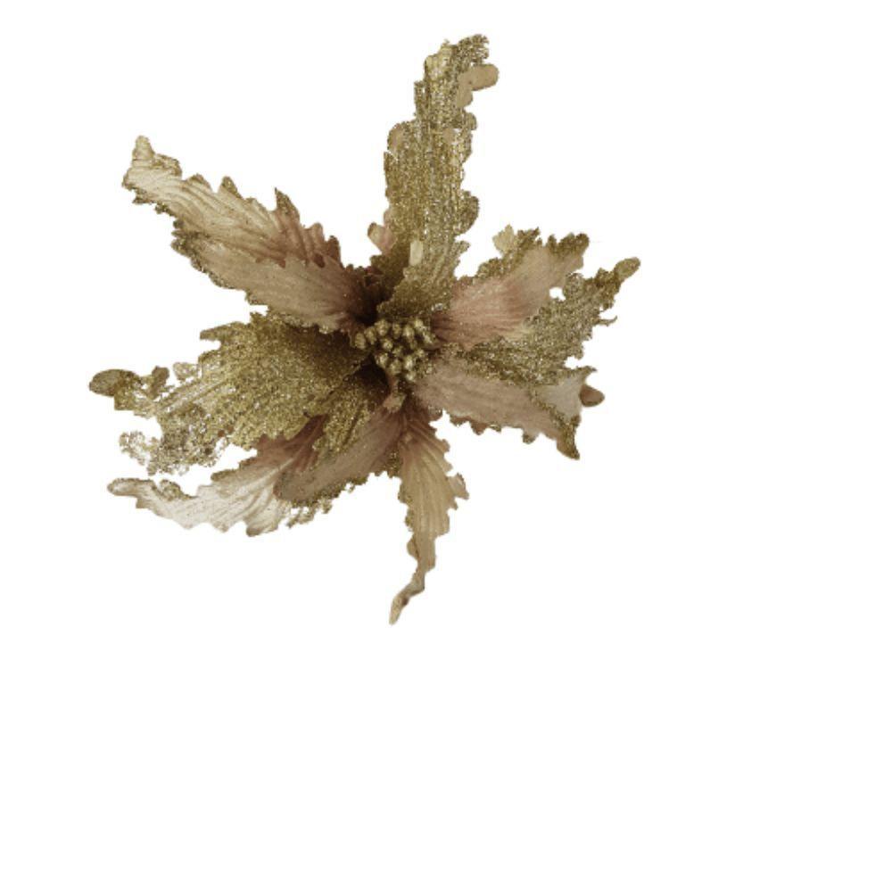 Flor Artificial Natalina Poinsétia Champanhe E Rose Haste 50cm - 5