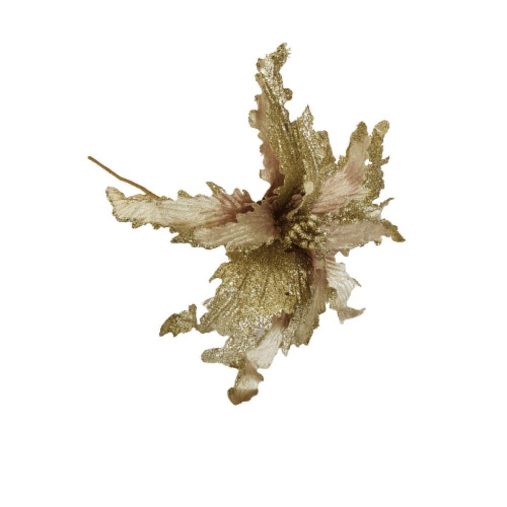 Flor Artificial Natalina Poinsétia Champanhe E Rose Haste 50cm - 6