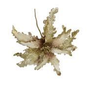 Flor Artificial Natalina Poinsétia Champanhe E Rose Haste 50cm