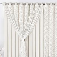 Cortina Yasmin 2 Metros Palha Tecido Malha Com Renda Floral Sala Ou Quarto - 3