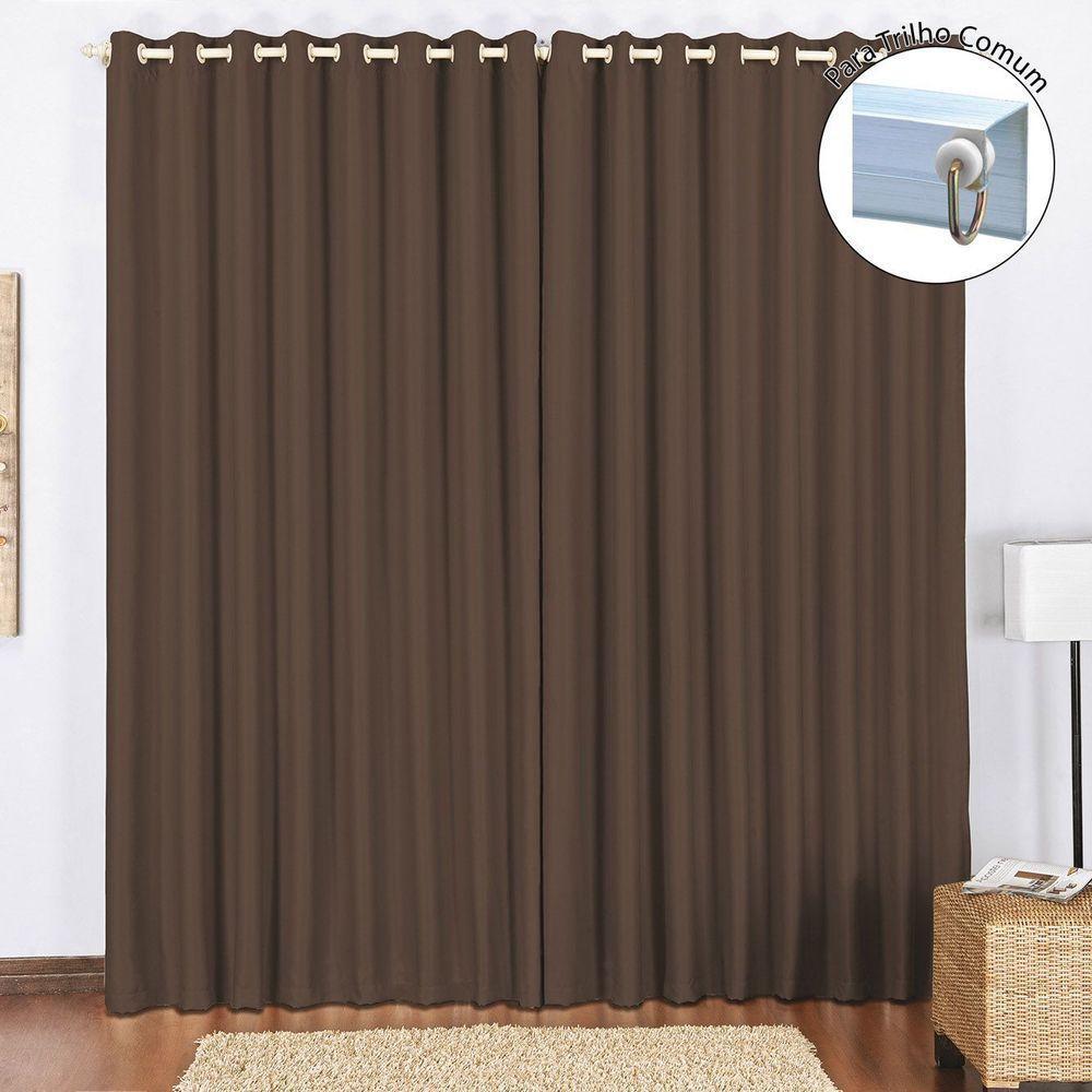 Cortina Tecido Blackout 4,00M X 2,80M Tabaco Para Trilho Comum Sala Quarto Blecaute Corta Luz - 1
