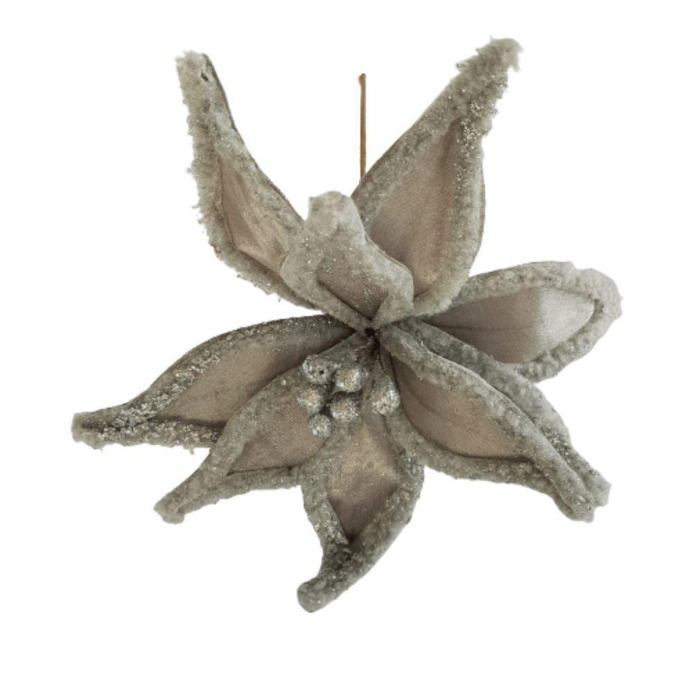 Flor Artificial Natalina Poinsétia Veludo Prata Haste 50cm - 4