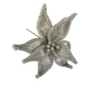 Flor Artificial Natalina Poinsétia Veludo Prata Haste 50cm - 2