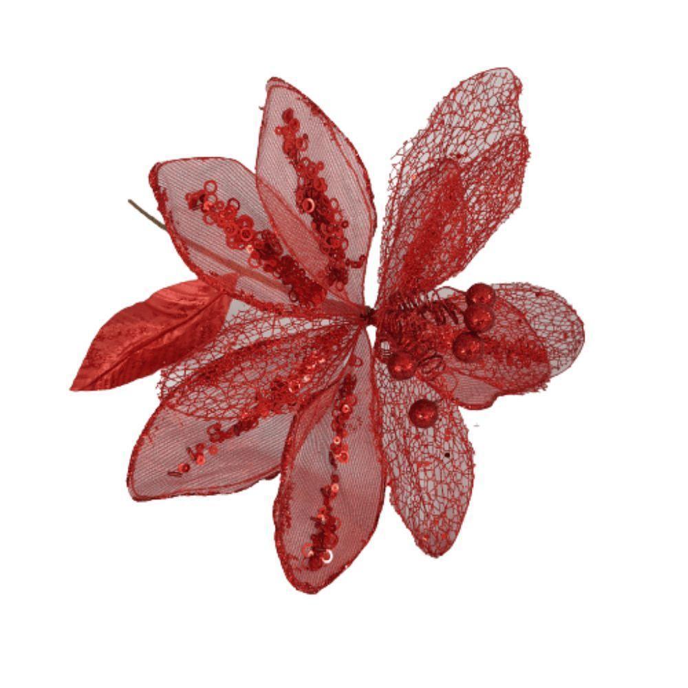 Flor Artificial Natalina Poinsétia Vermelha 63cm 63cm - 3