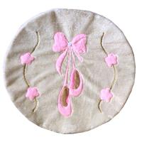 Tapete Pelúcia Sapatilha 90Cm X 90Cm Redondo Quarto Infantil Base Emborrachado - Palha Com Rosa - 1