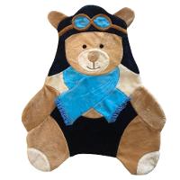 Tapete Pelúcia Urso Aviador 1,05M X 85Cm Cachecol Infantil Macio Base Emborrachado - Azul - 1