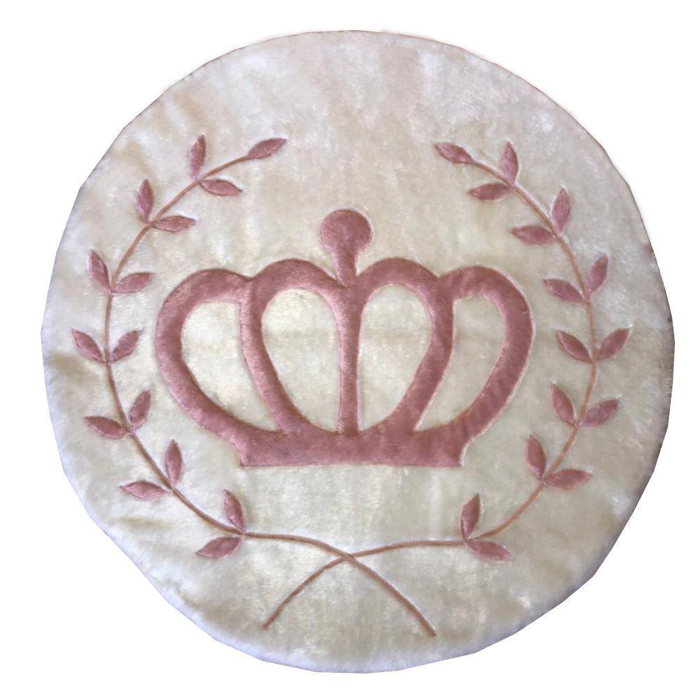 Tapete Pelúcia Coroa Ramos 90Cm X 90Cm Quarto Infantil Base Emborrachado - Palha - 1