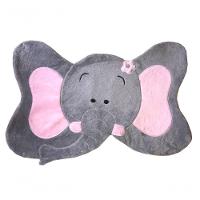 Tapete Pelúcia Elefante 1,05M X 75Cm Decorativo Infantil Base Emborrachado - Cinza Com Rosa Bebê - 1
