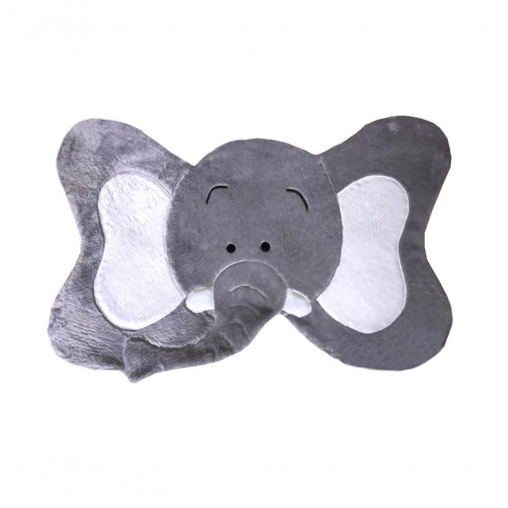 Tapete Pelúcia Elefante 1,05m X 75cm Decorativo Quarto Infantil Base Emborrachado - Cinza Com Branco - 1