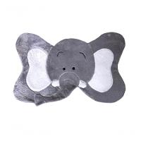 Tapete Pelúcia Elefante 1,05m X 75cm Decorativo Quarto Infantil Base Emborrachado - Cinza Com Branco - 1