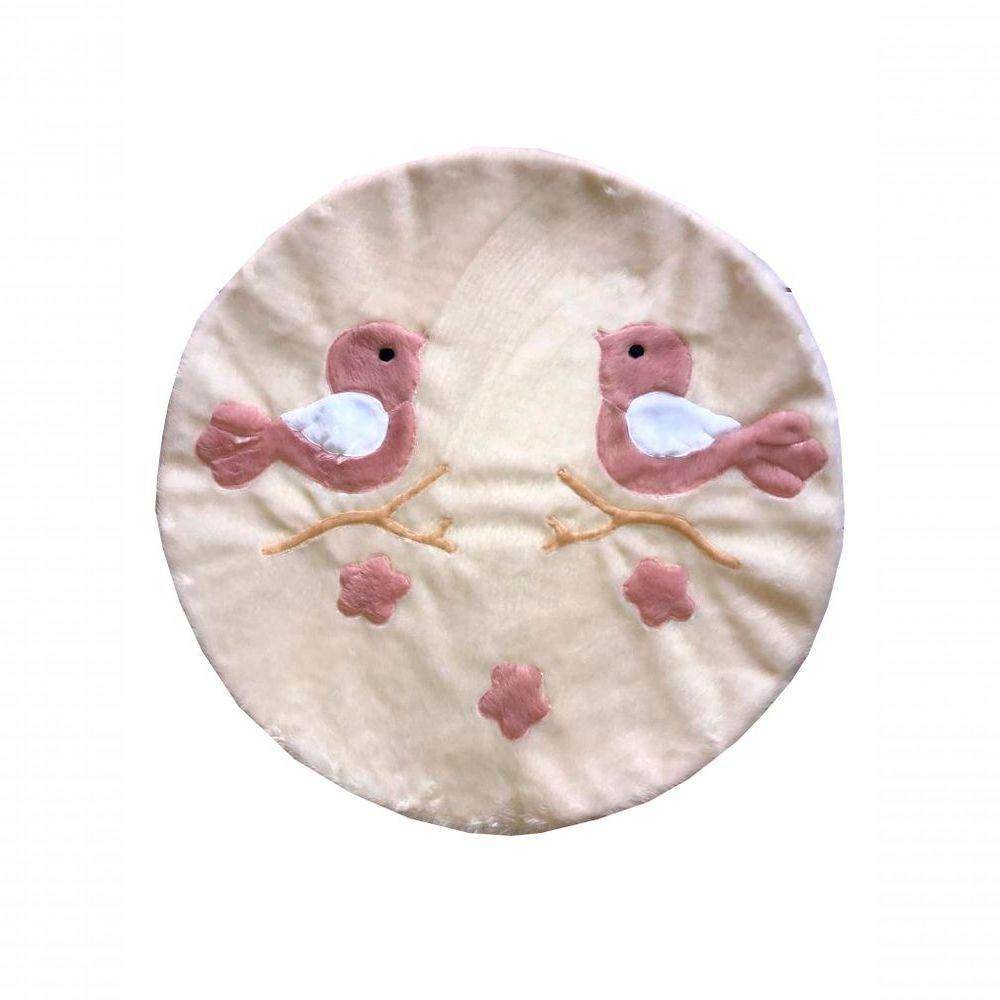 Tapete Pelúcia Pássaros Birds 90Cm X 90Cm Quarto Infantil Base Emborrachado - Palha Com Rosê - 1