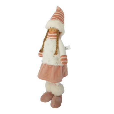 Boneca Decorativa Rosa E Branca Em Pé Com Gorro 45cm