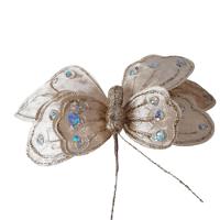Flor Artificial Natal Borboleta Veludo Champanhe 13m 13cm - 1
