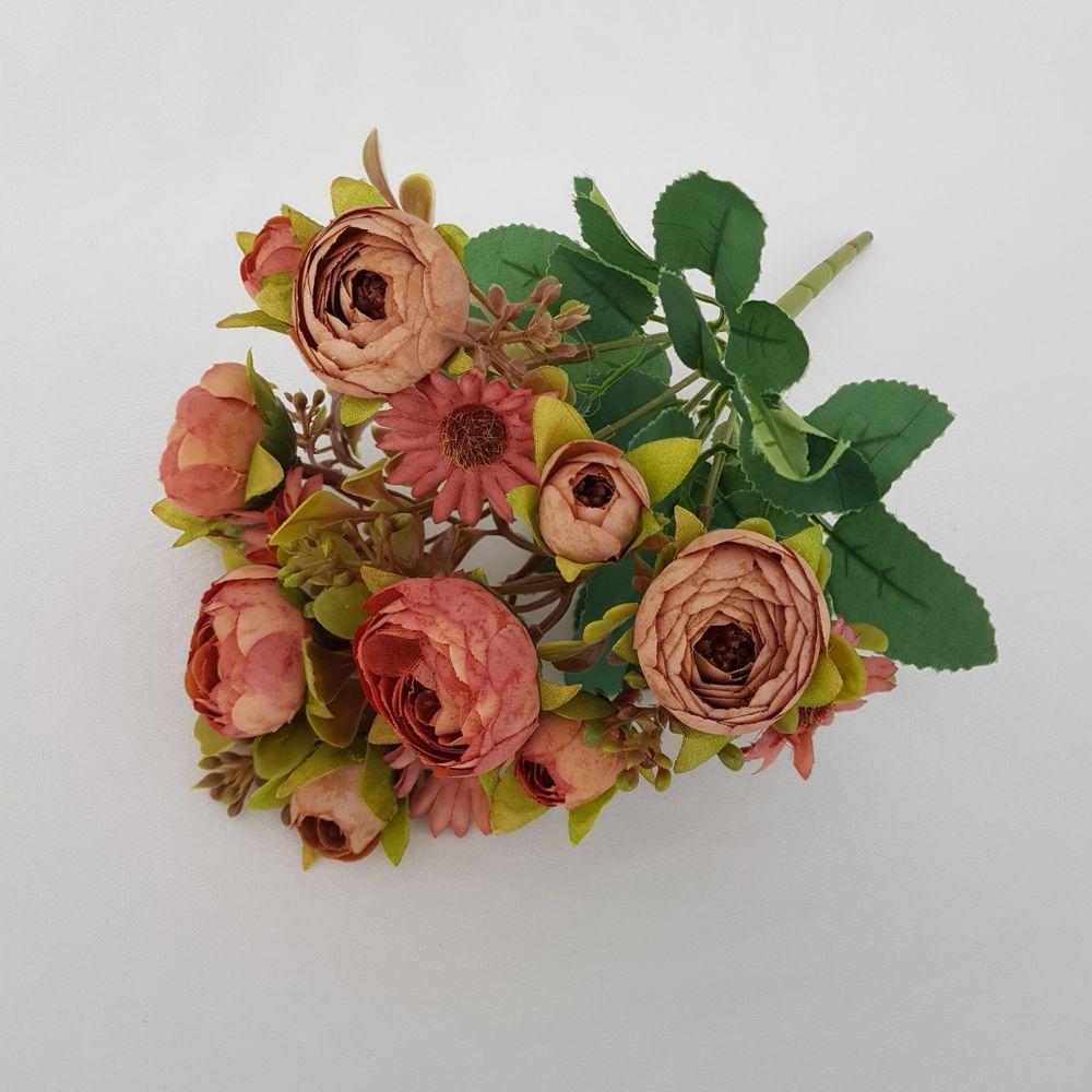 Flor Artificial Buquê Camélia E Margarida 30cm - 2