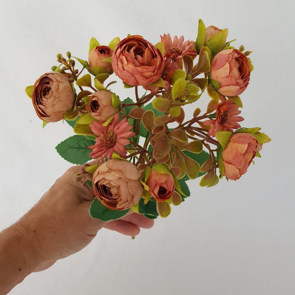 Flor Artificial Buquê Camélia E Margarida 30cm - 3