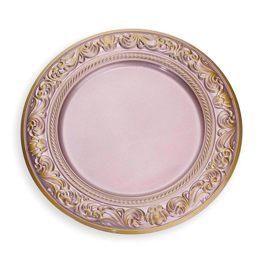 Kit 6 Sousplats De Plástico Rosa E Dourado Com Detalhe Em Arabesco 33 Cm - D'rossi - 4