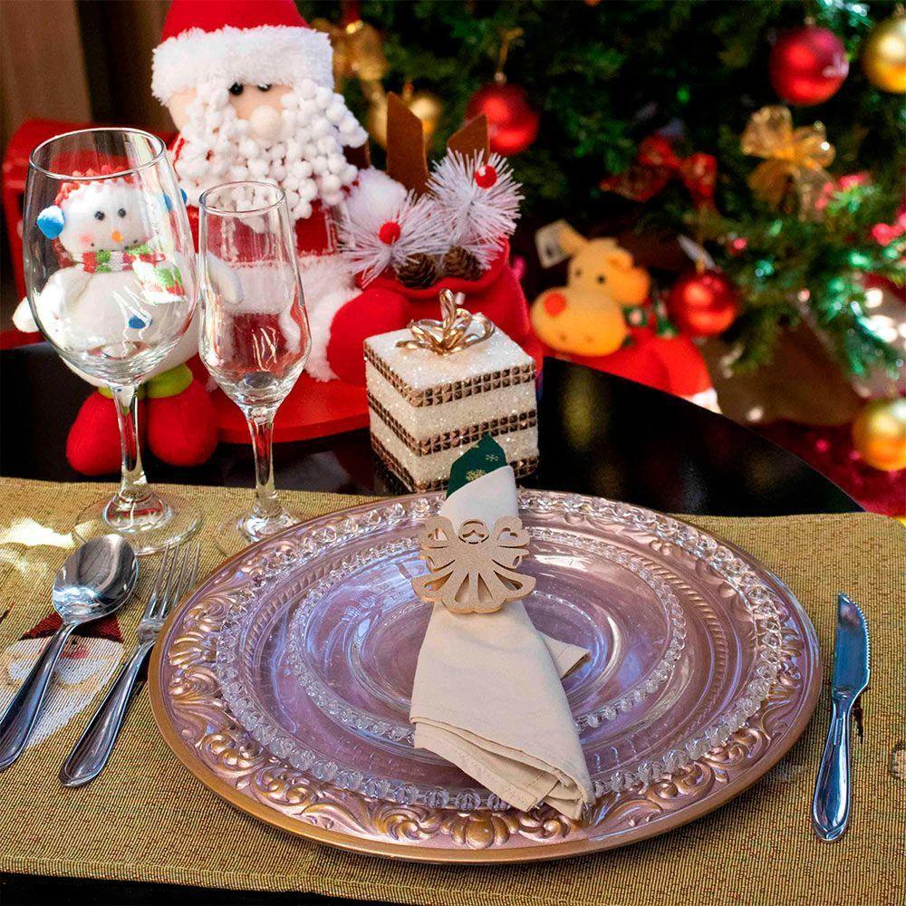 Kit 6 Sousplats De Plástico Rosa E Dourado Com Detalhe Em Arabesco 33 Cm - D'rossi - 6