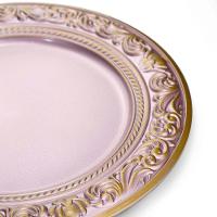 Kit 6 Sousplats De Plástico Rosa E Dourado Com Detalhe Em Arabesco 33 Cm - D'rossi - 2