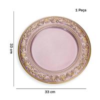 Kit 6 Sousplats De Plástico Rosa E Dourado Com Detalhe Em Arabesco 33 Cm - D'rossi - 3