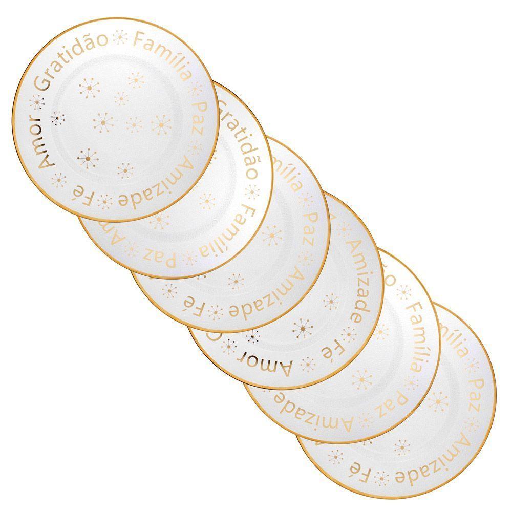 Kit 6 Sousplats De Plástico Desejos De Natal Transparente E Dourado Com Estrelas 33 Cm - D'rossi - 1