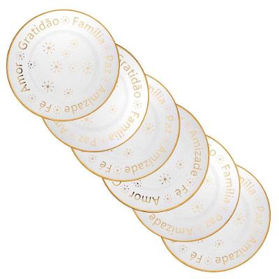 Kit 6 Sousplats De Plástico Desejos De Natal Transparente E Dourado Com Estrelas 33 Cm - D'rossi