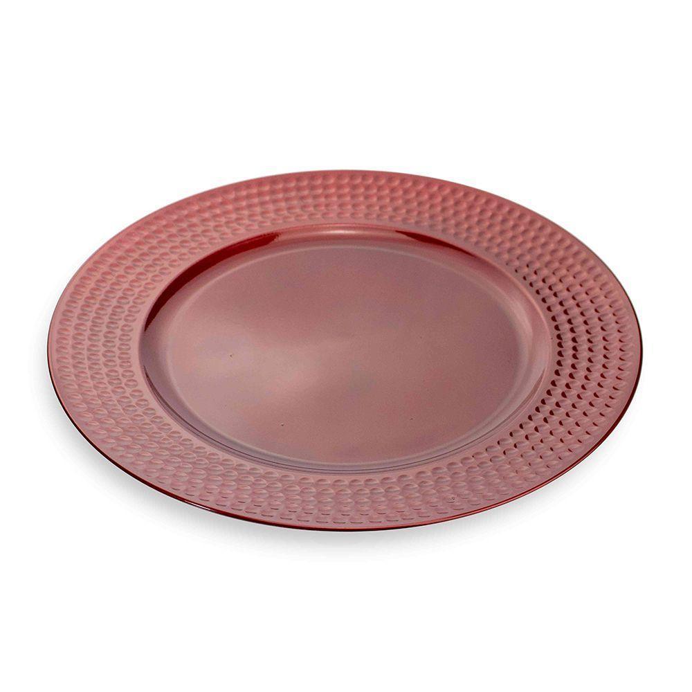 Kit 6 Sousplats De Plástico Vermelho Com Relevo Lateral 33 Cm - D'rossi - 5