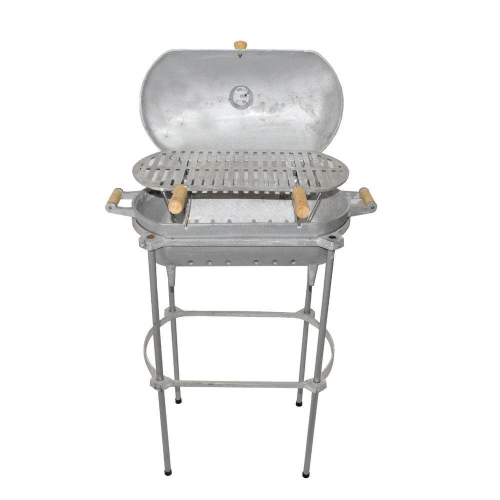 Churrasqueira Alumínio Fundido A Bafo Prata Pé E Suporte - 1