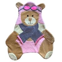 Tapete Pelúcia Ursa Aviador 1,05M X 85Cm Cachecol Infantil Macio Base Emborrachado - Rosa - 1
