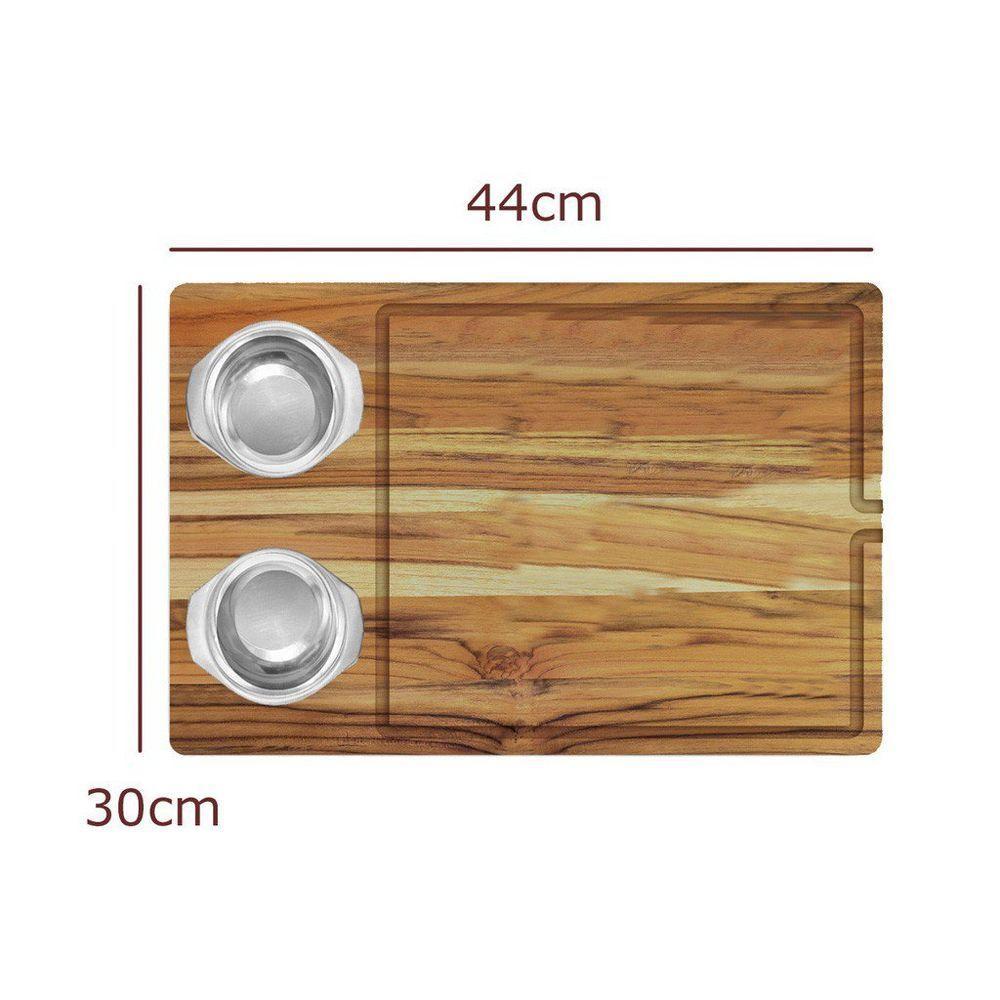 Kit Churrasco Madeira Teca Com Garfo E Faca E 2 Potes Inox - Stolf - 2