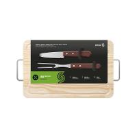 Kit Churrasco De Madeira Pinus Com Garfo E Faca - Stolf 39x25 - 2