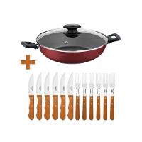 Kit - Jogo De Churrasco Inox 12 Peças Dynamic + 1 Panela Wok 3,3l 28cm Vermelha - Tramontina - 1