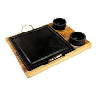 Grelha De Pedra Sabão Quadrada 25x25 Cm + 2 Cumbucas Com Suporte De Madeira - 3