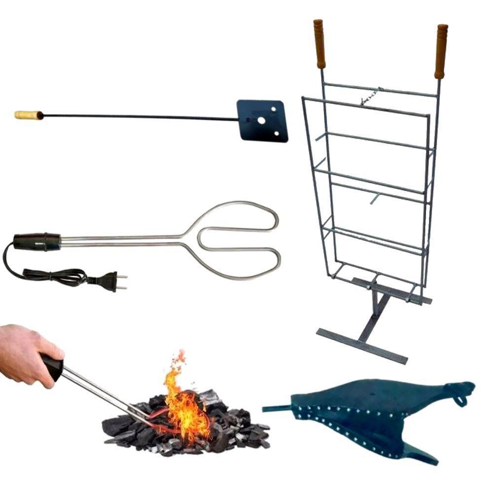 Kit Espeto Costela Fogo Chão Acendedor 110 Fole E Espalhador - 1