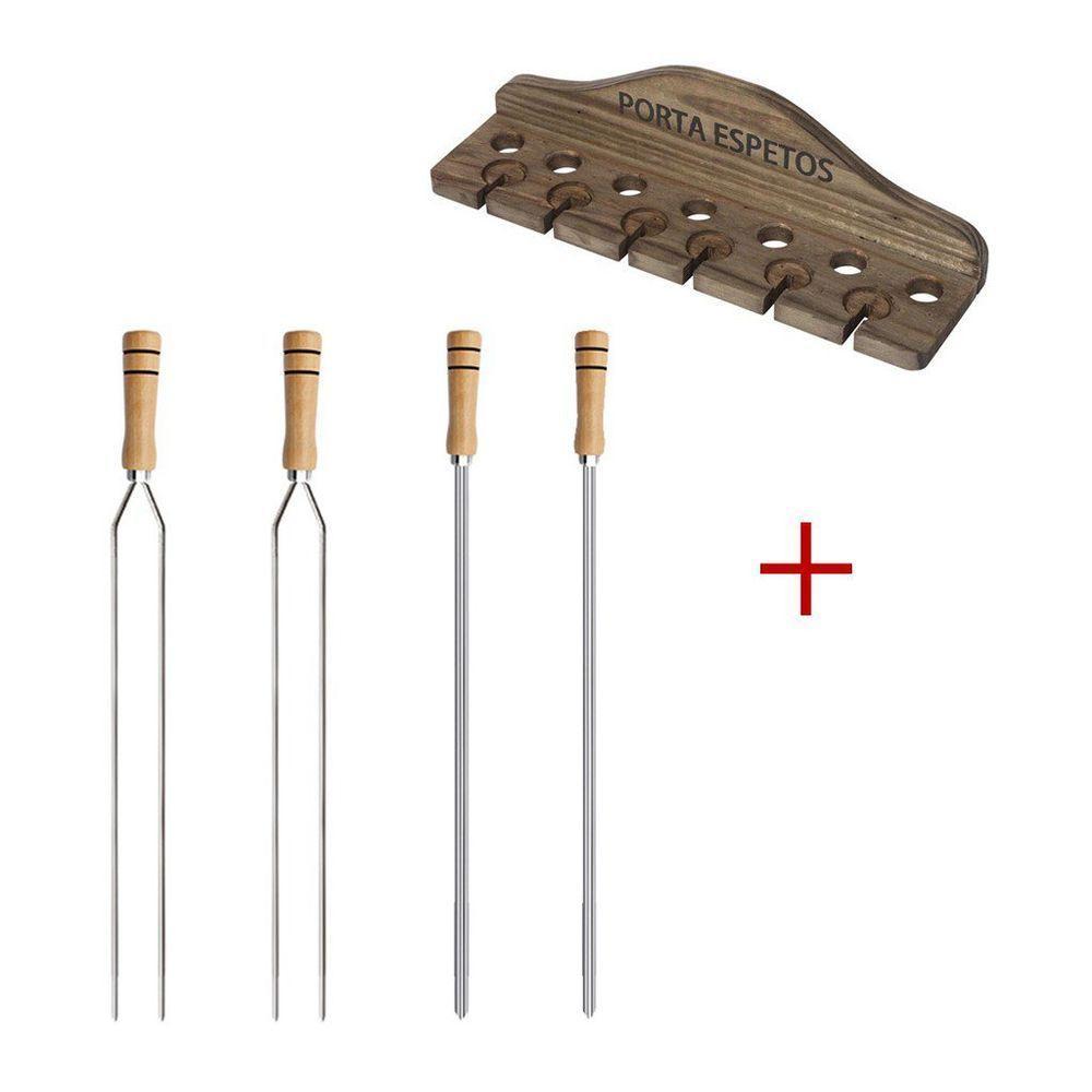 Kit Churrasco Porta Espeto + 2 Espetos Duplo E 2 Espetos Simples 65cm - 1