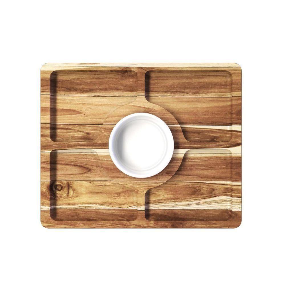 Petisqueira De Madeira Retangular Com 5 Divisões E 1 Pote - Stolf - 1