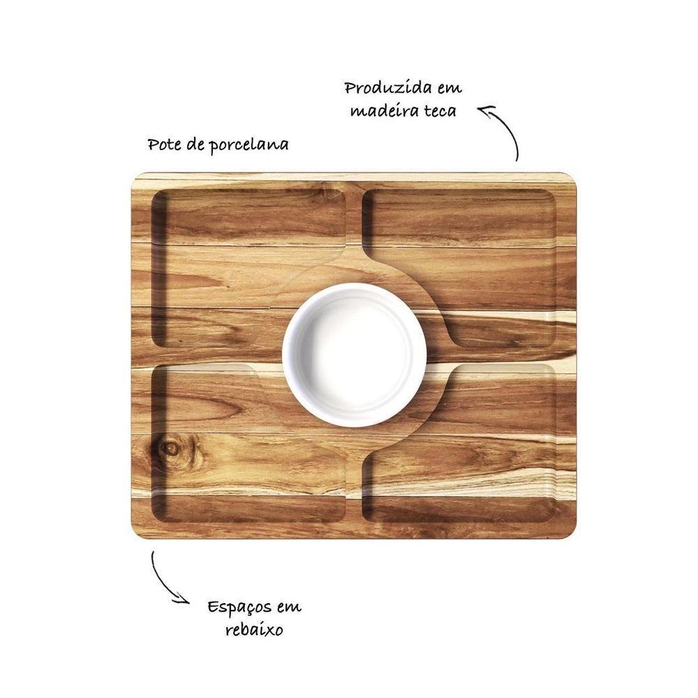 Petisqueira De Madeira Retangular Com 5 Divisões E 1 Pote - Stolf - 2
