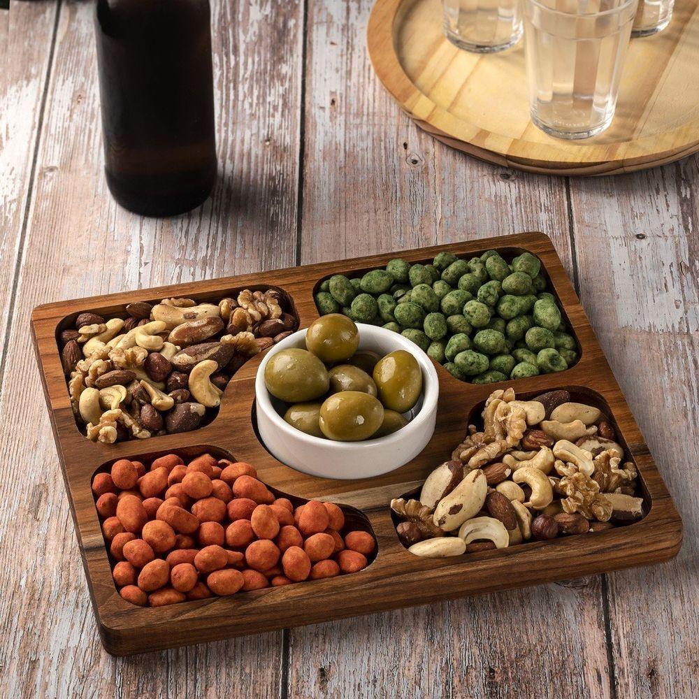 Petisqueira De Madeira Retangular Com 5 Divisões E 1 Pote - Stolf - 4