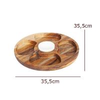 Petisqueira De Madeira Redonda Com 5 Divisões E Pote De Porcelana - Stolf - 3