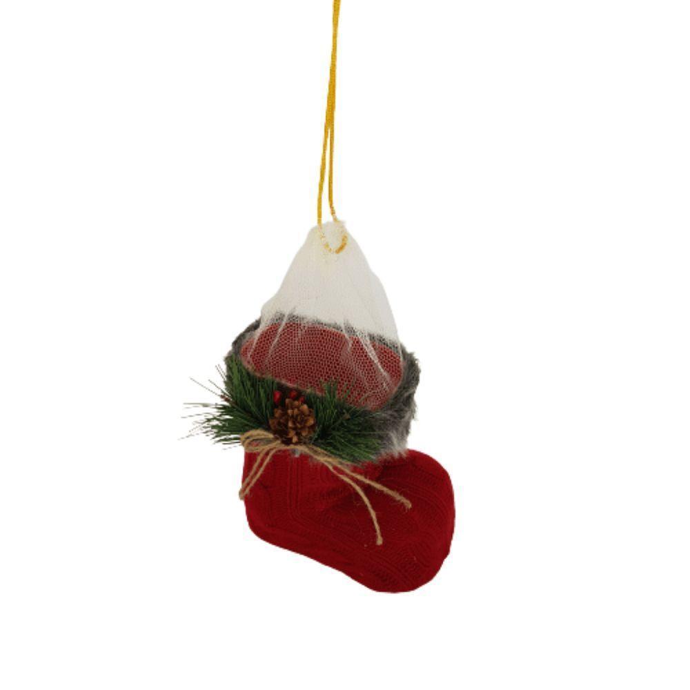 Bota Plástica Revestida De Tricô Vermelha Com Tule 15cm - 3