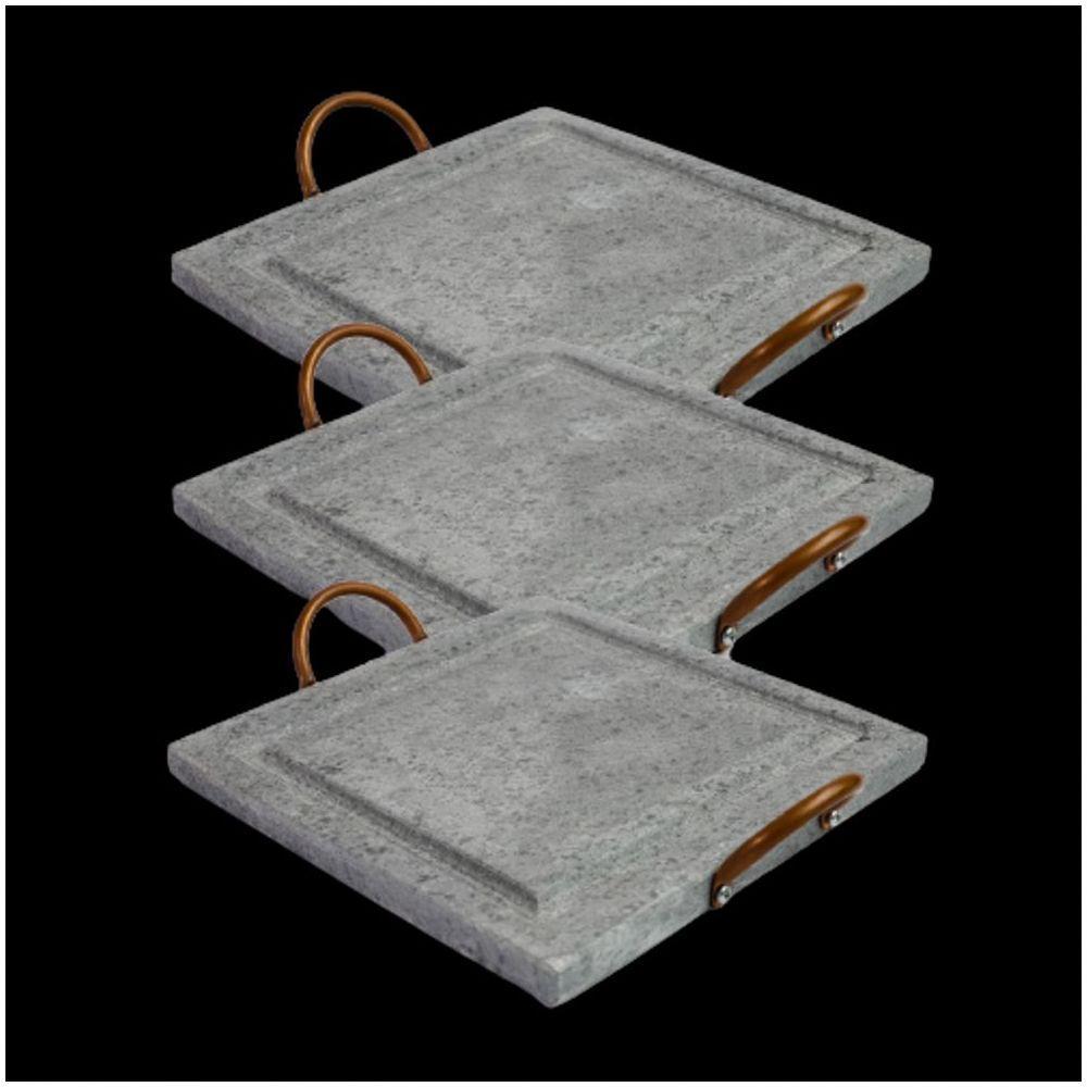 Kit 3 Grelha Para Carnes Servir Porção Pedra Sabão G 25X25Cm - 1