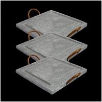 Kit 3 Grelha Para Carnes Servir Porção Pedra Sabão G 25X25Cm - 1